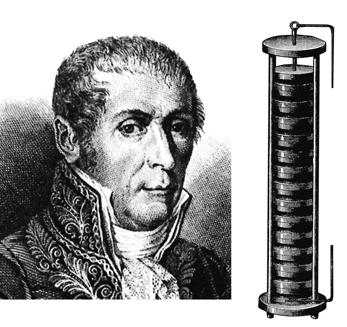 Alessandro Volta, Erfinder der ersten Batterie, der Volta-Säule, Museum für Energiegeschichte